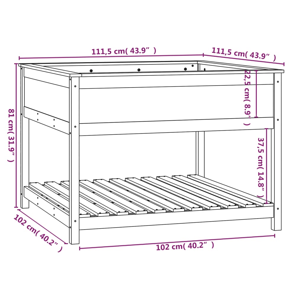 Plantekasse med hylle hvit 111,5x111,5x81 cm heltre furu