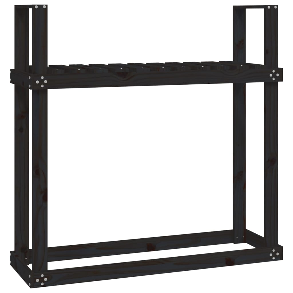 Vedstativ svart 110x35x108,5 cm heltre furu