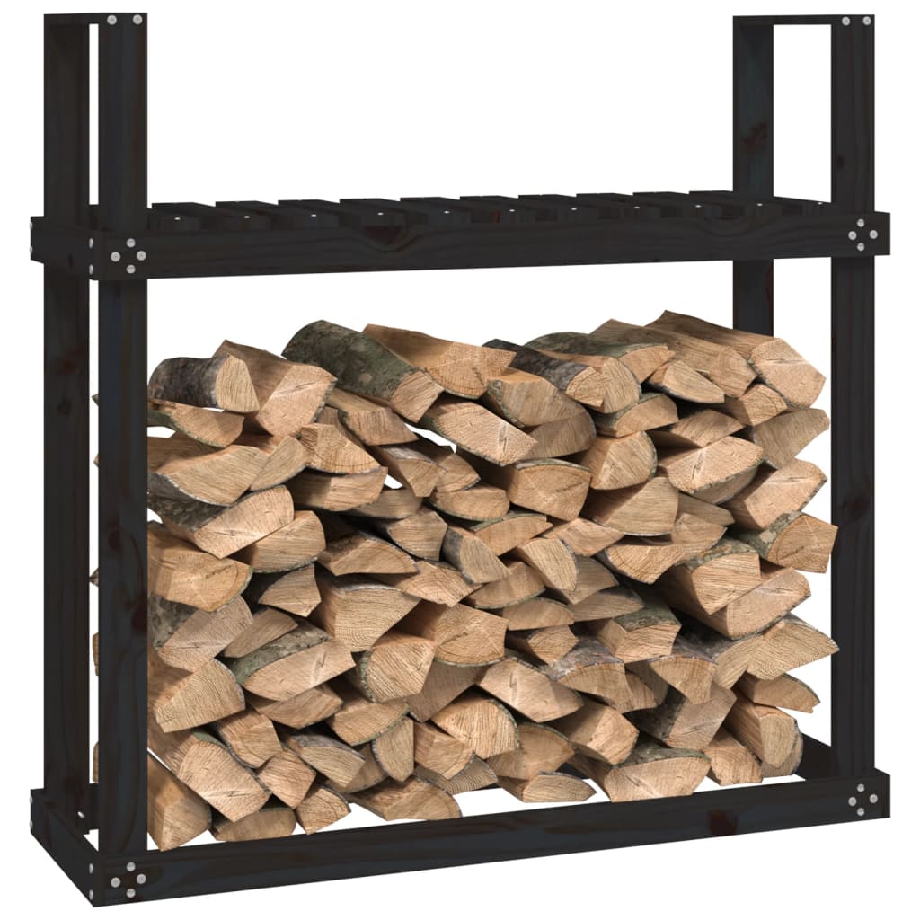 Vedstativ svart 110x35x108,5 cm heltre furu