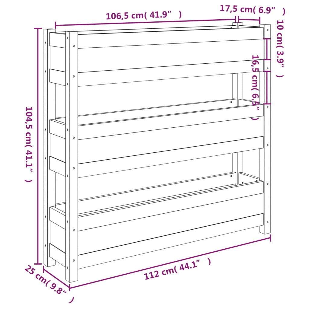 Plantekasse grå 112x25x104,5 cm heltre furu