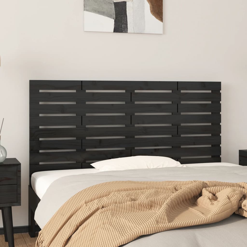 Veggmontert sengegavl svart 126x3x63 cm heltre furu