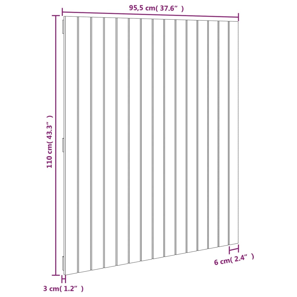 Veggmontert sengegavl hvit 95,5x3x110 cm heltre furu
