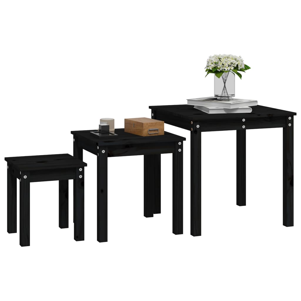 Stablebord 3 stk svart heltre furu