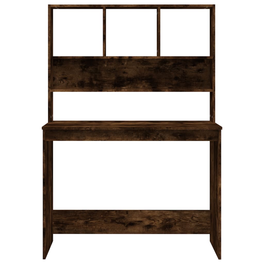 Skrivebord med hyller røkt eik 102x45x148 cm konstruert tre