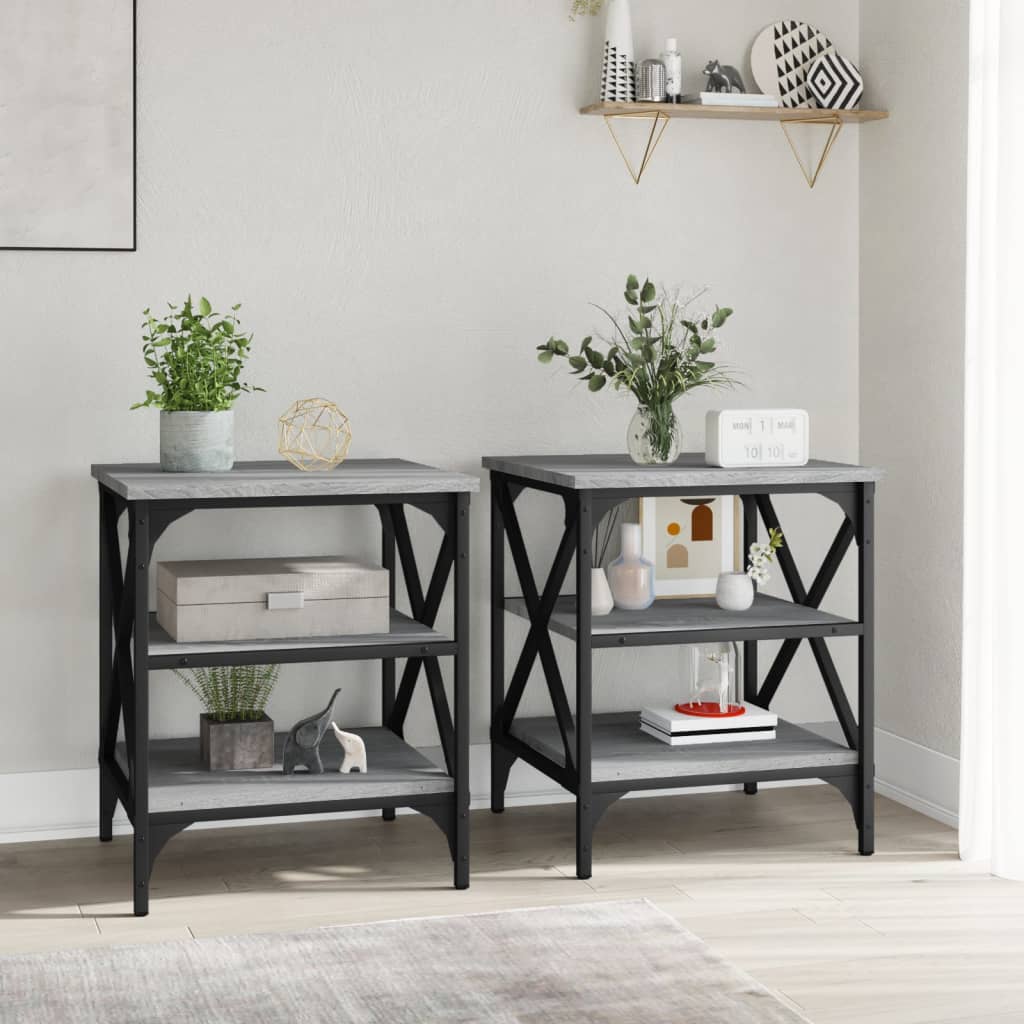 Sidebord 2 stk grå sonoma 40x42x50 cm konstruert tre