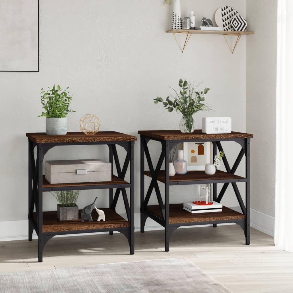Sidebord 2 stk brun eik 40x42x50 cm konstruert tre