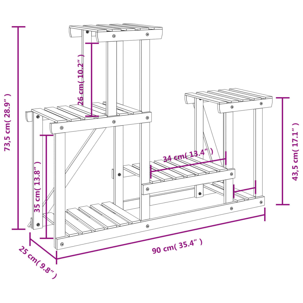 Blomsterstativ 90x25x73,5 cm heltre gran