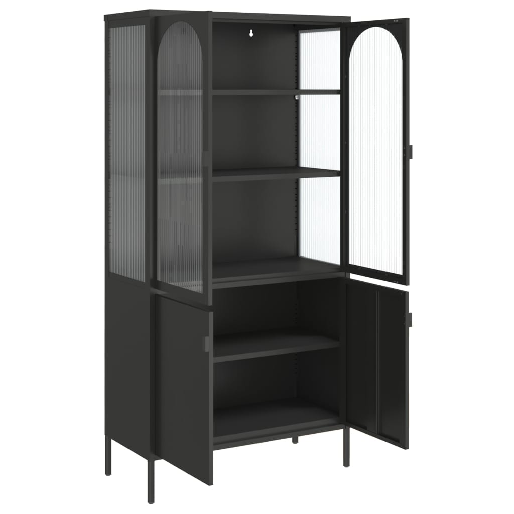 Highboard svart 90x40x180 cm glass og stål