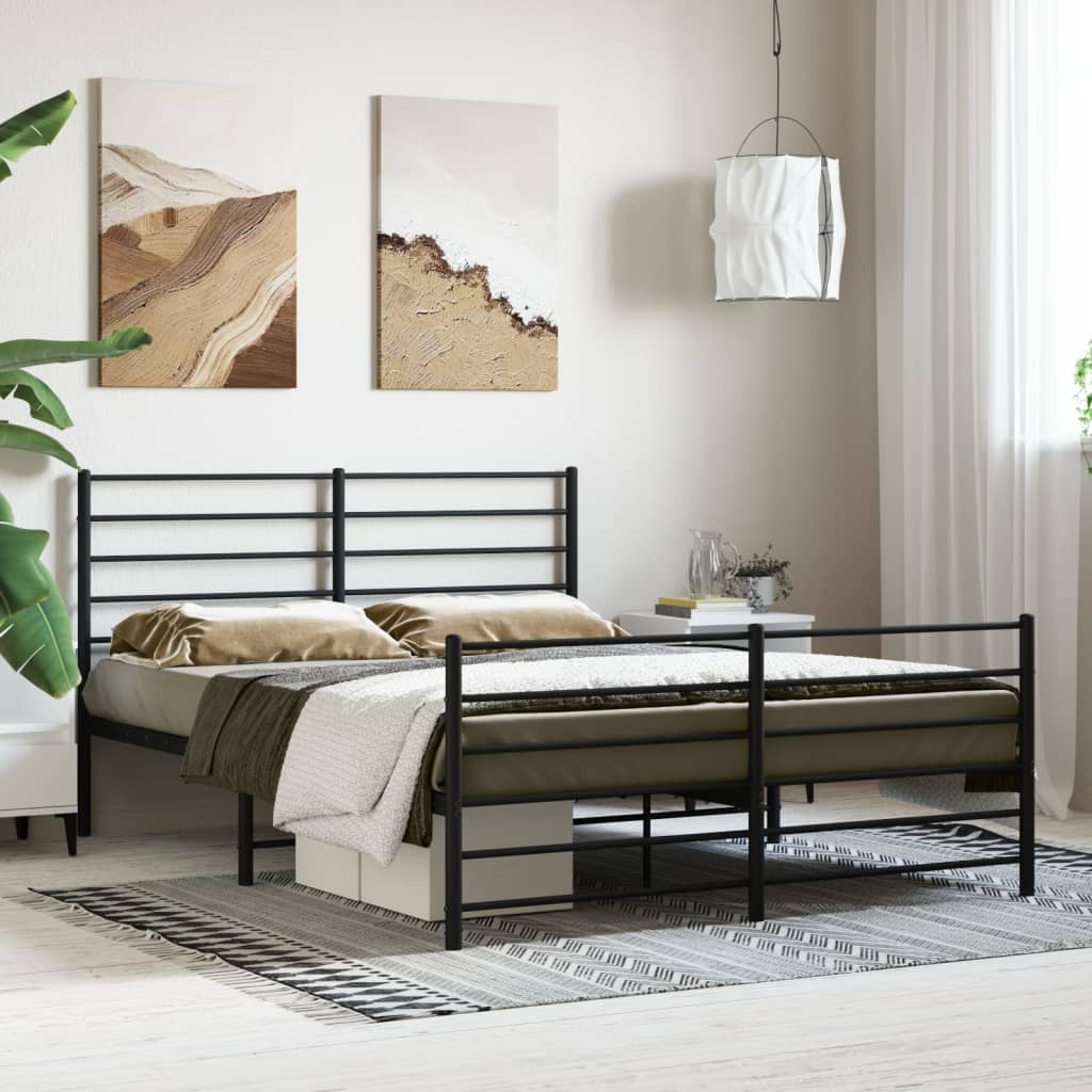 Sengeramme i metall med hode- og fotgavl svart 135x190 cm