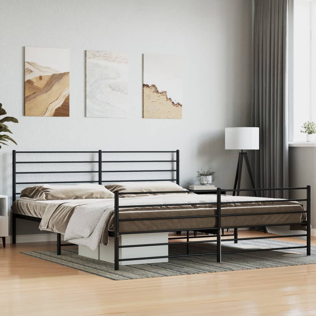 Sengeramme i metall med hode- og fotgavl svart 200x200 cm