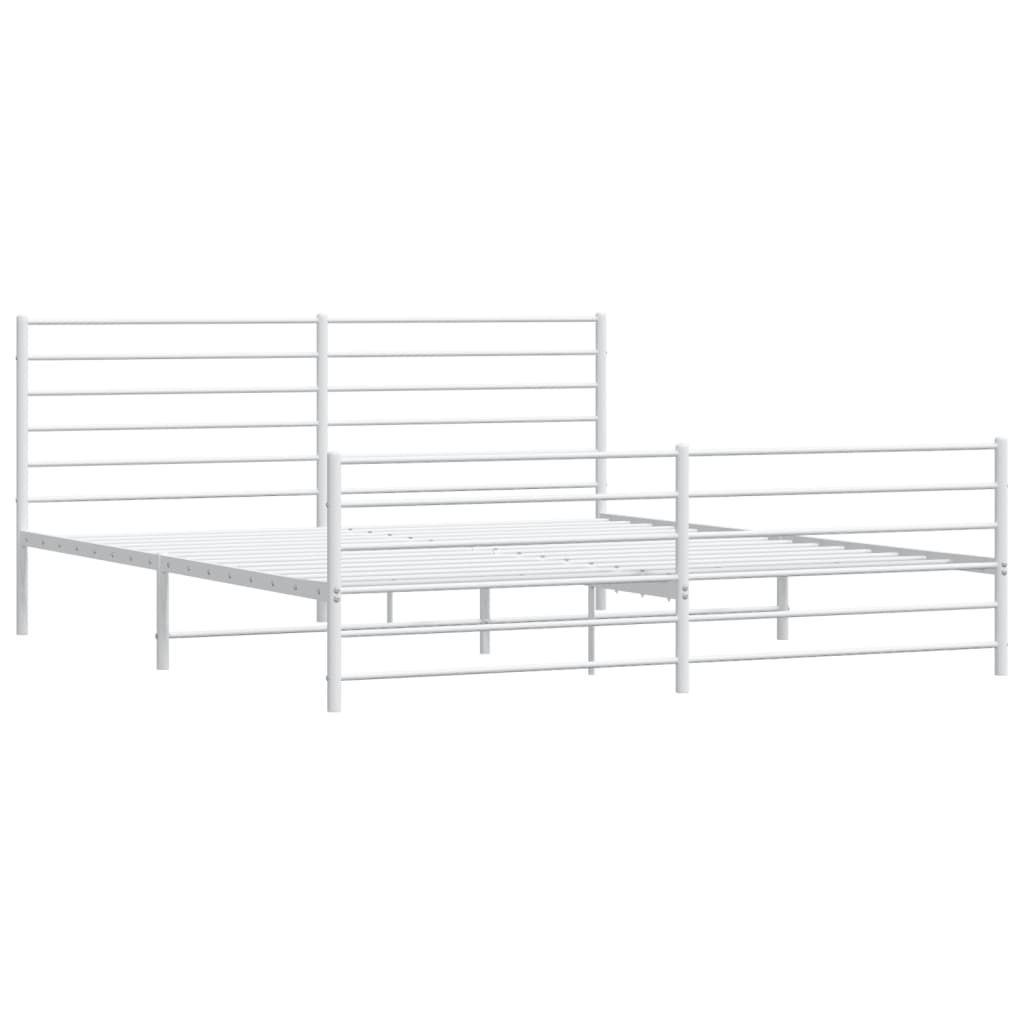 Sengeramme i metall med hode- og fotgavl hvit 200x200 cm