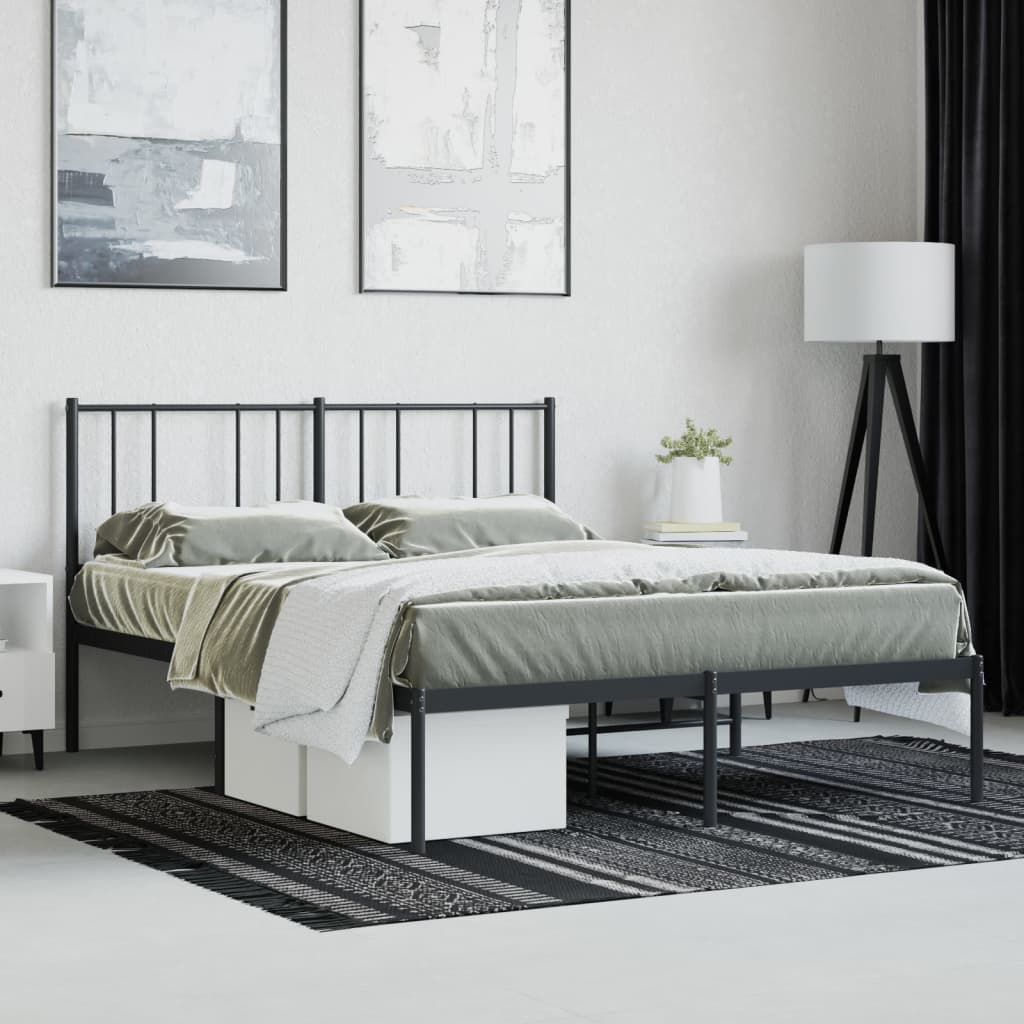 Sengeramme i metall med sengegavl svart 140x200 cm
