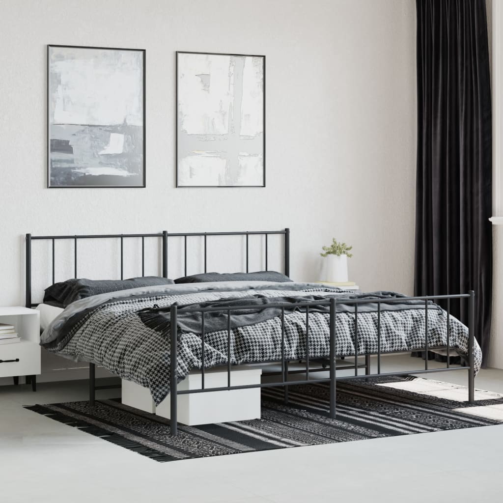 Sengeramme i metall med hode- og fotgavl svart 193x203 cm