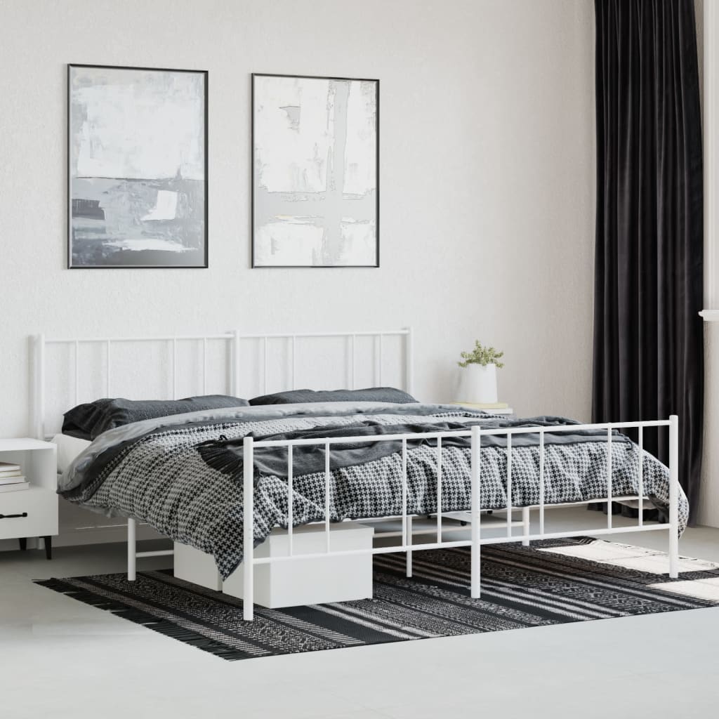 Sengeramme i metall med hode- og fotgavl hvit 200x200 cm