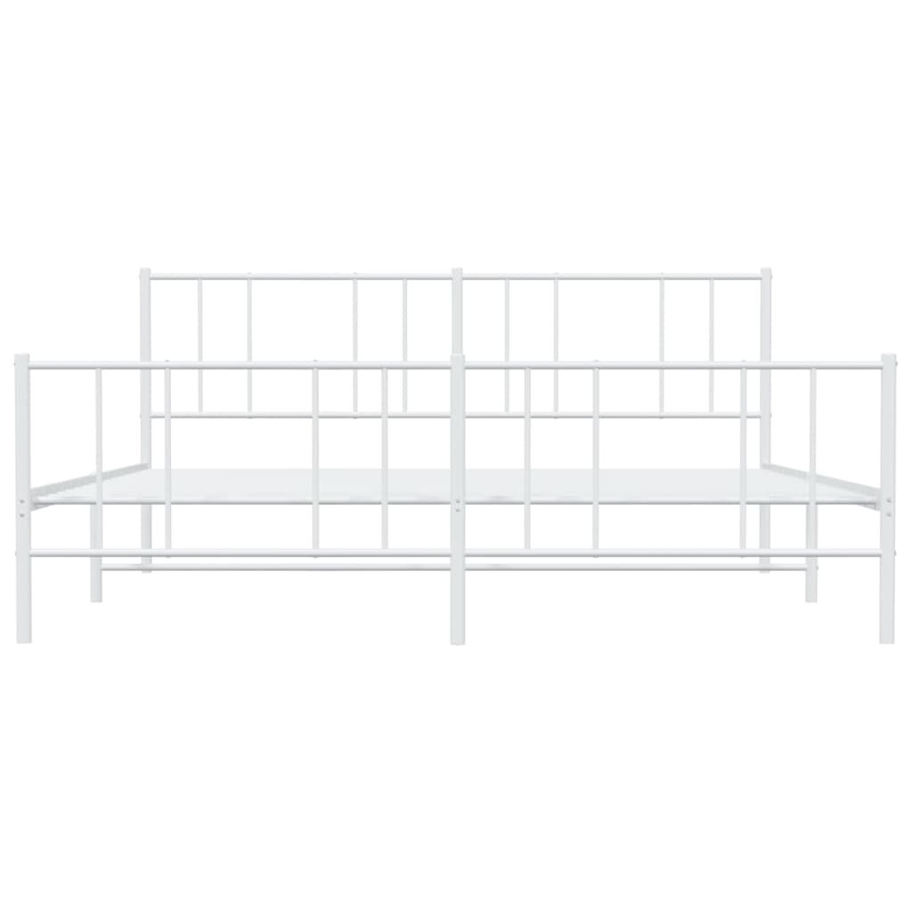 Sengeramme i metall med hode- og fotgavl hvit 200x200 cm