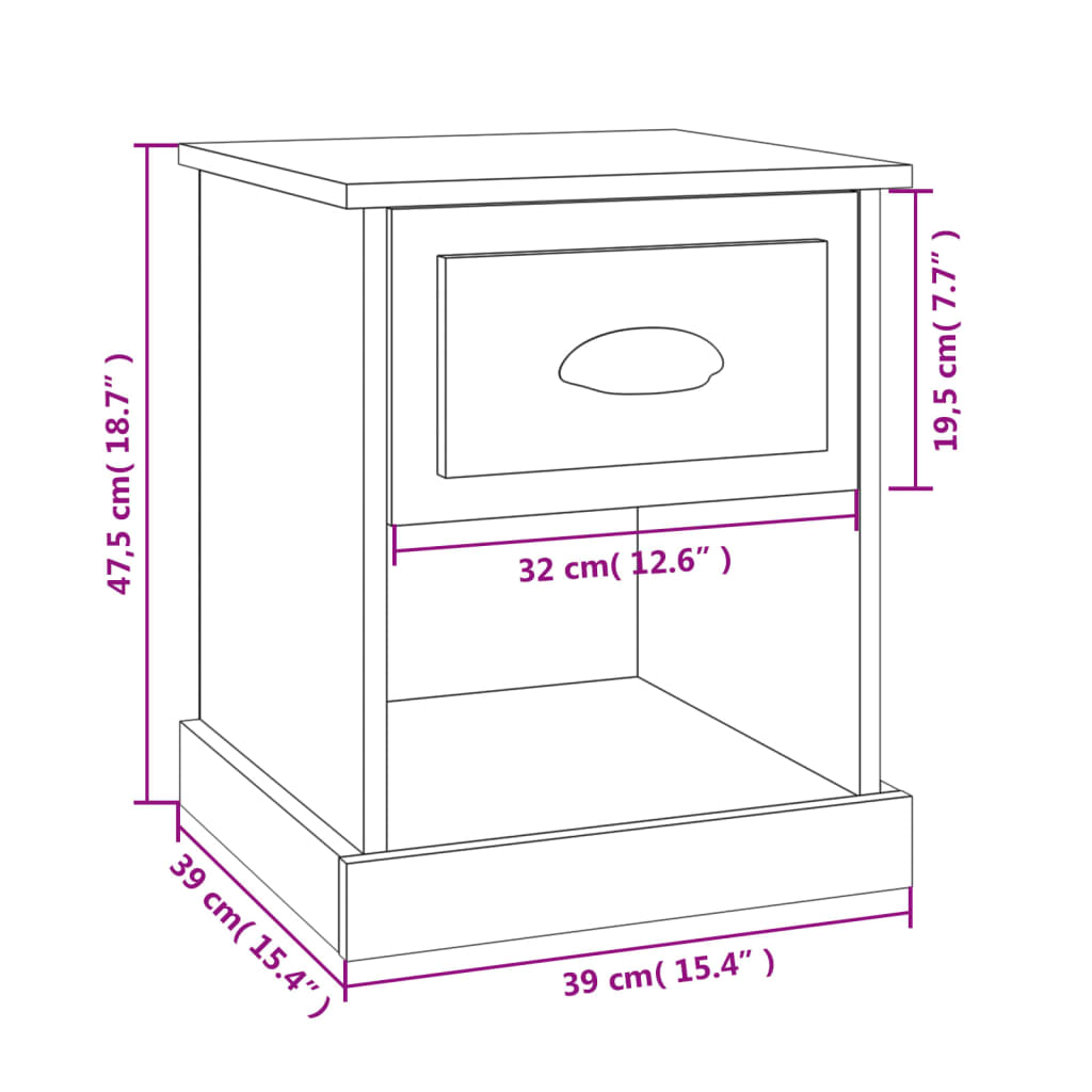 Nattbord 2 stk røkt eik 39x39x47,5 cm konstruert tre