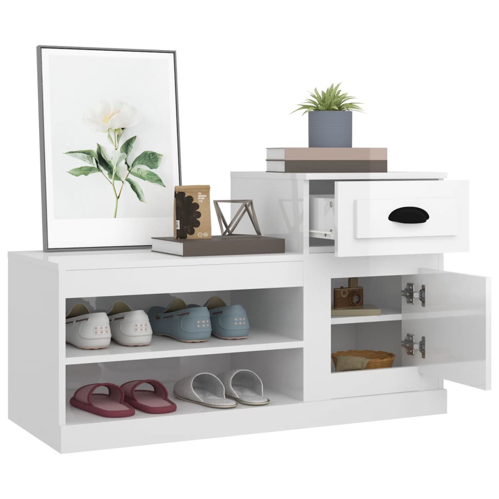 Skoskap høyglans hvit 100x42x60 cm konstruert tre