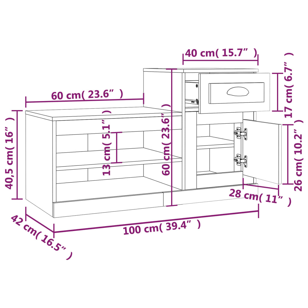 Skoskap sonoma eik 100x42x60 cm konstruert tre