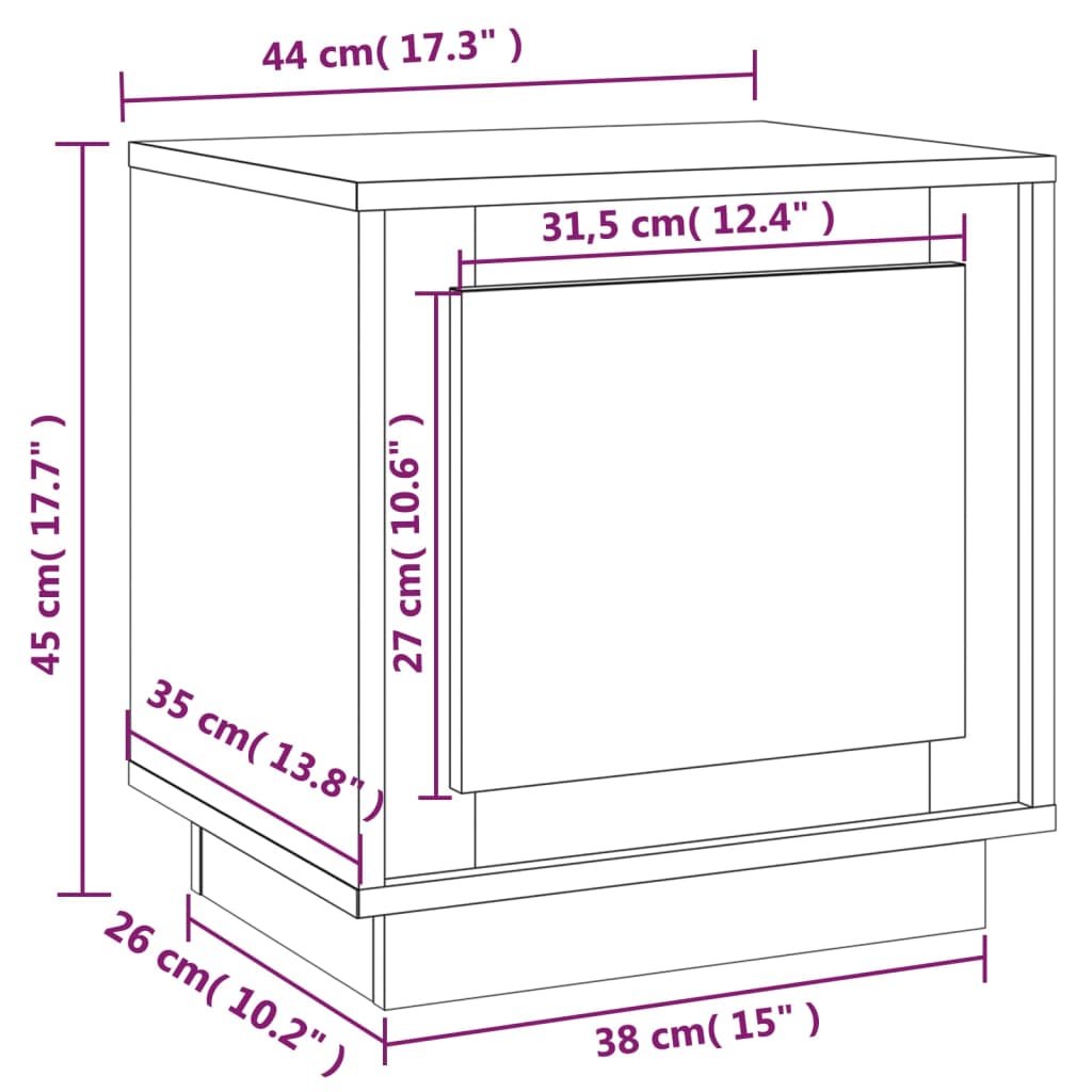 Nattbord brun eik 44x35x45 cm konstruert tre