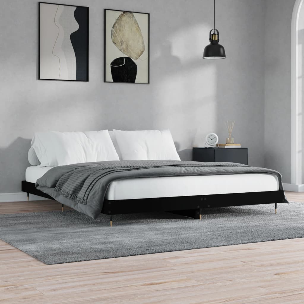 Sengeramme svart 200x200 cm konstruert tre