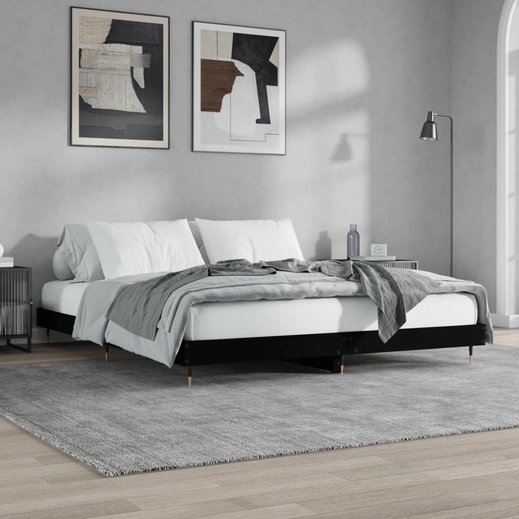 Sengeramme svart 200x200 cm konstruert tre