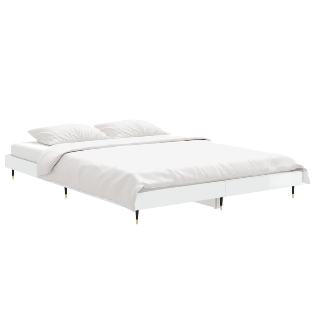 Sengeramme høyglans hvit 140x190 cm konstruert tre