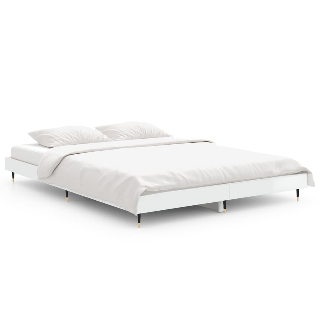 Sengeramme høyglans hvit 135x190 cm konstruert tre