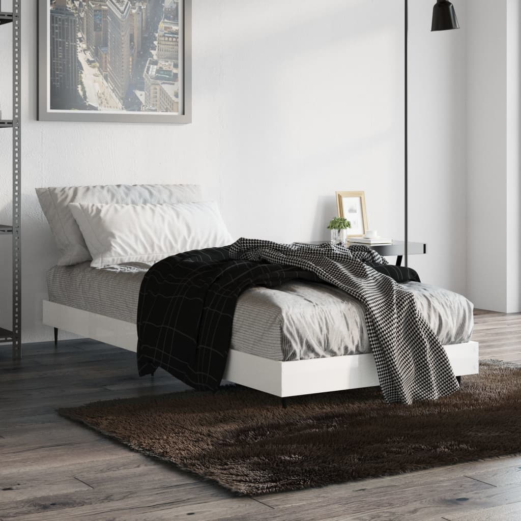 Sengeramme høyglans hvit 75x190 cm konstruert tre