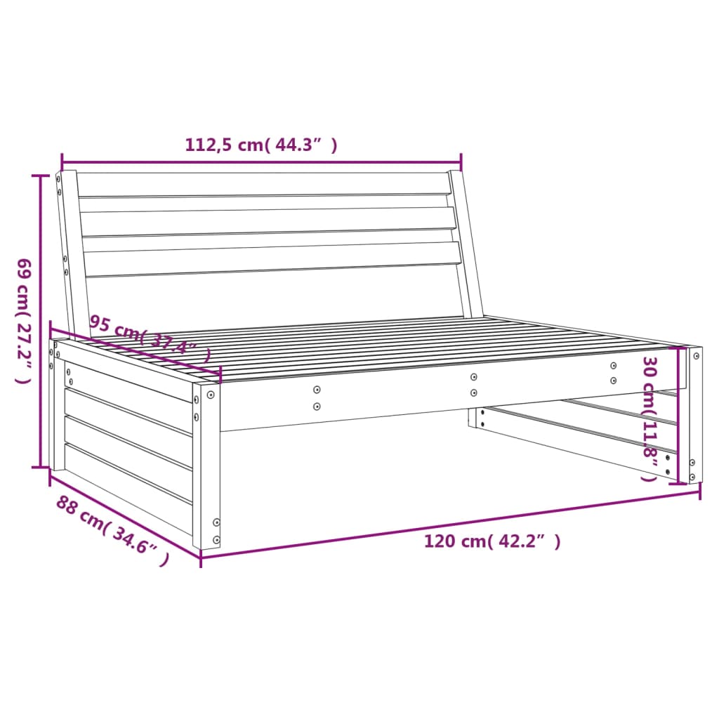 Utendørs midtsofa 120x80 cm heltre douglasgran