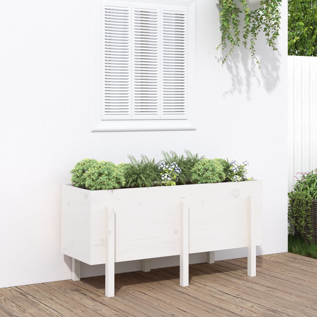 Høybed for hage hvit 121x50x57 cm heltre furu