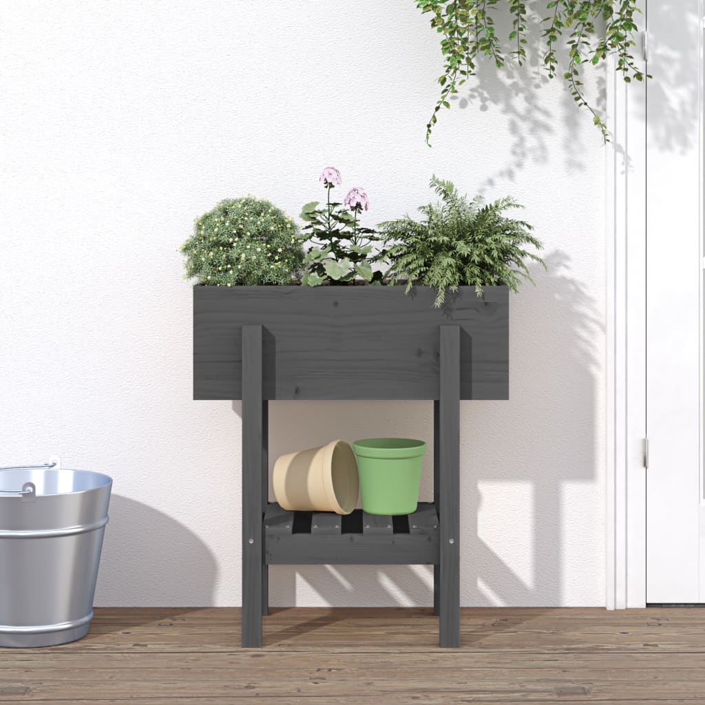 Hageplantekasse grå 62x30x69 cm heltre furu