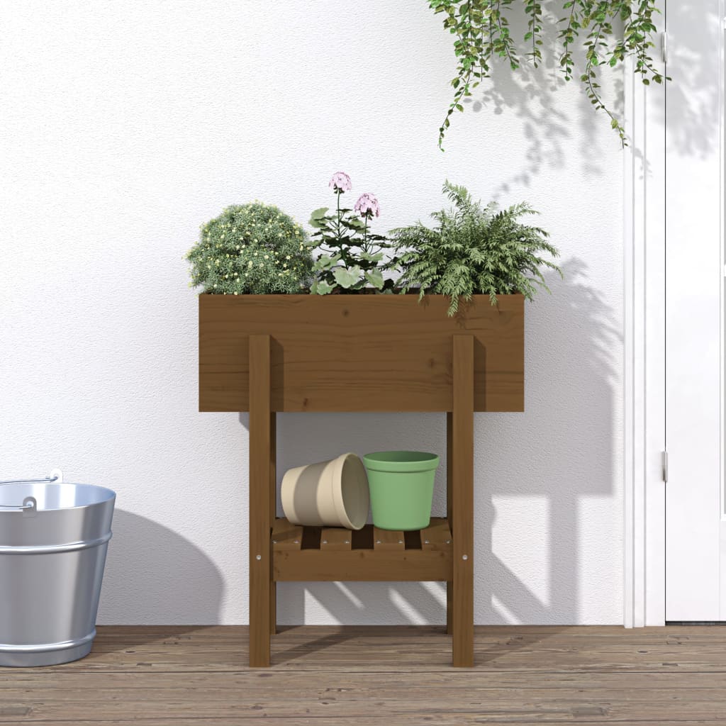 Plantekasse honningbrun 62x30x69 cm heltre furu