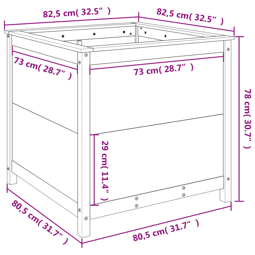 Hageplantekasse hvit 82,5x82,5x78 cm heltre furu