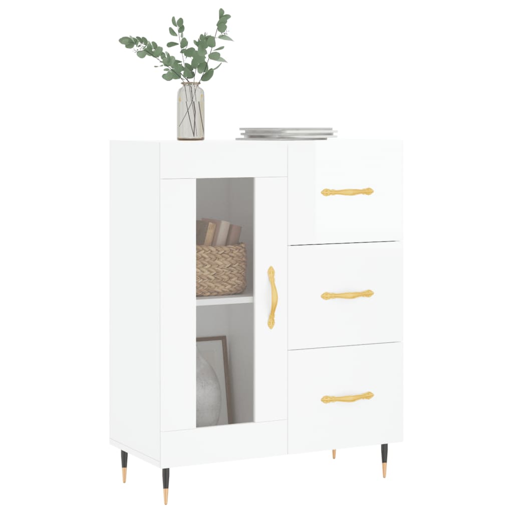 Skjenk høyglans hvit 69,5x34x90 cm konstruert tre