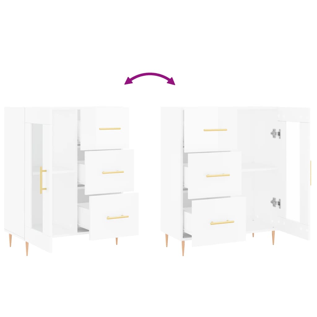 Skjenk høyglans hvit 69,5x34x90 cm konstruert tre