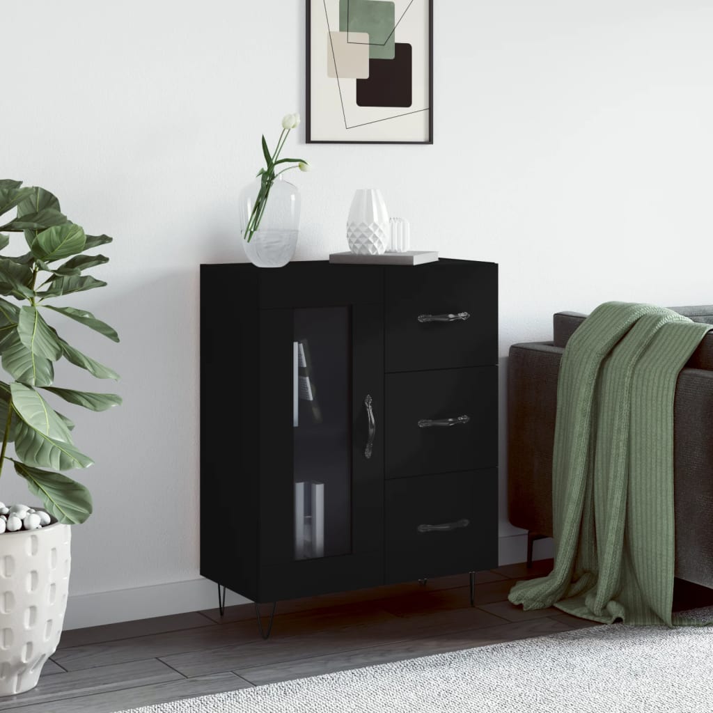 Skjenk svart 69,5x34x90 cm konstruert tre