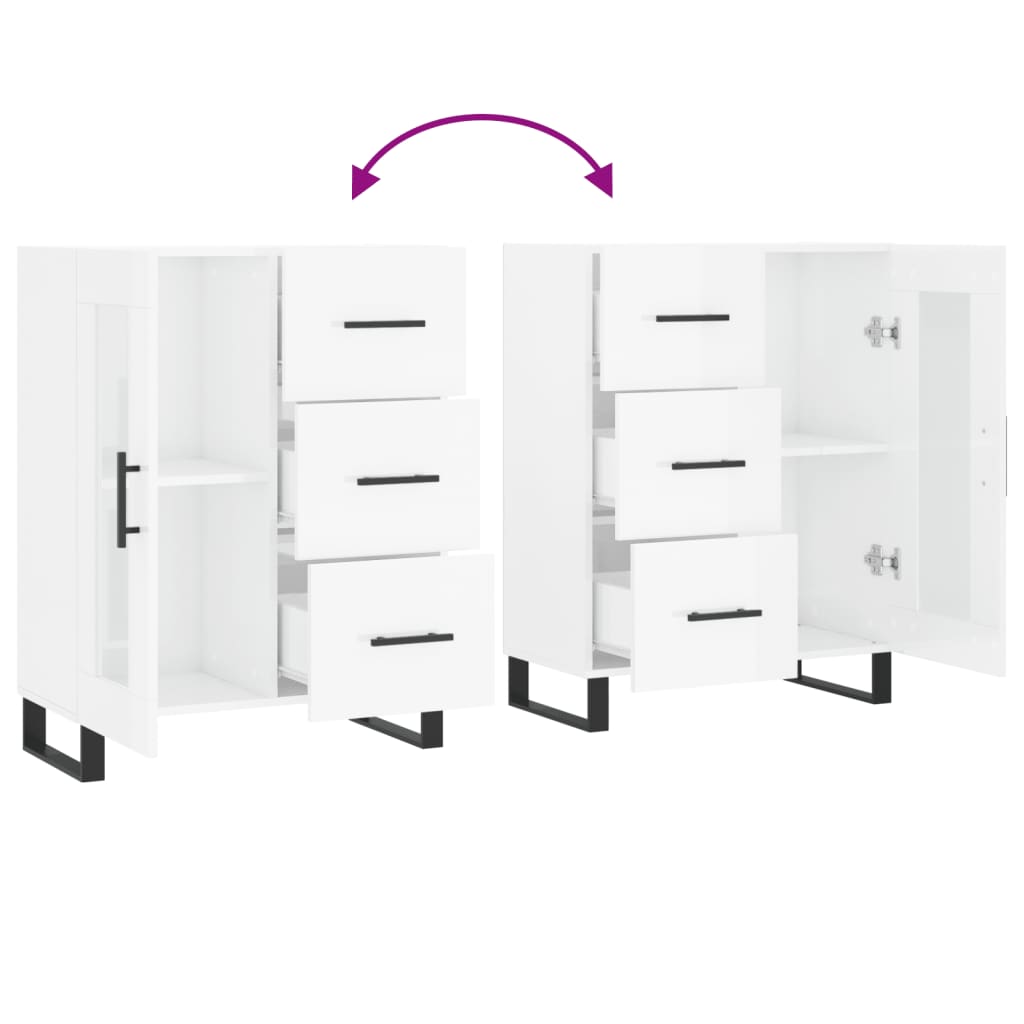 Skjenk høyglans hvit 69,5x34x90 cm konstruert tre
