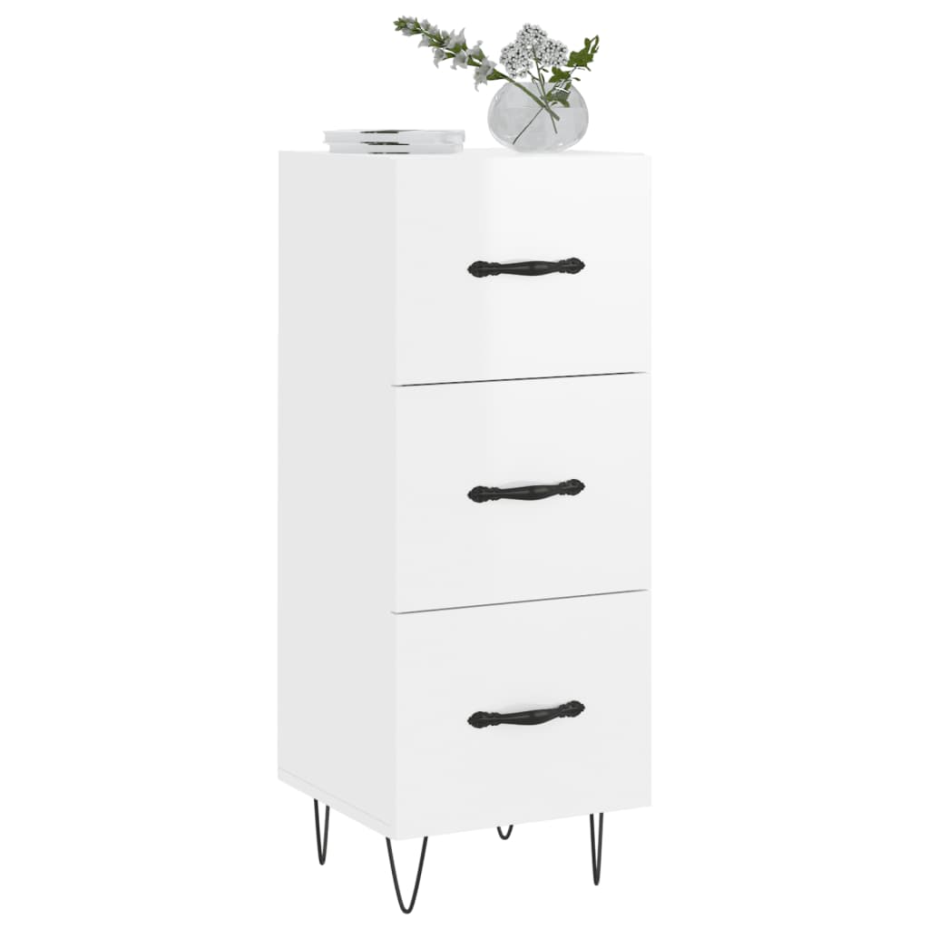 Skjenk høyglans hvit 34,5x34x90 cm konstruert tre