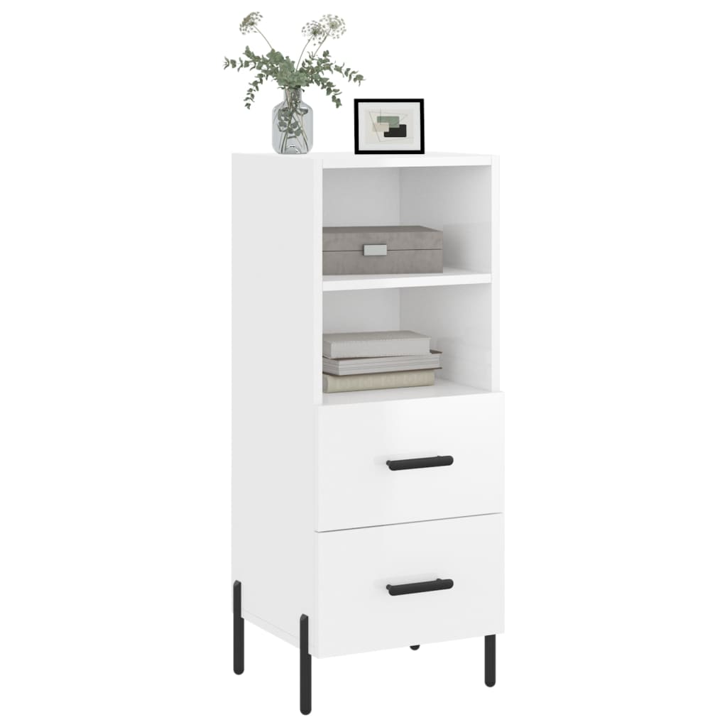 Skjenk høyglans hvit 34,5x34x90 cm konstruert tre