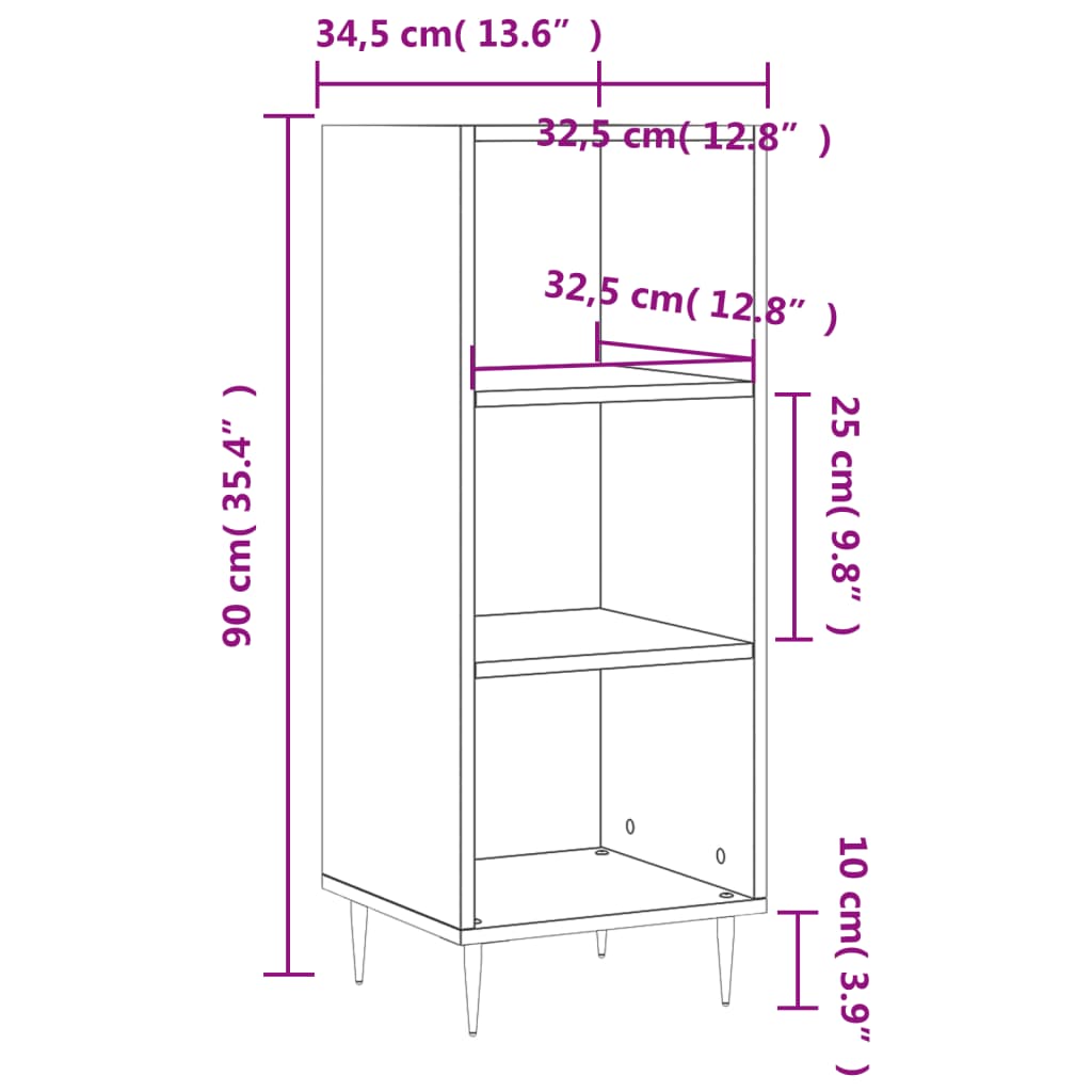 Skjenk svart 34,5x32,5x90 cm konstruert tre