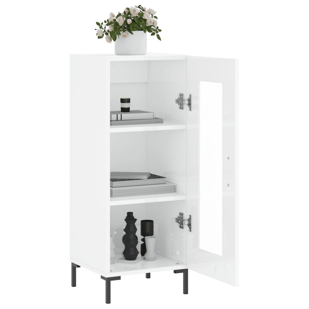 Skjenk høyglans hvit 34,5x34x90 cm konstruert tre