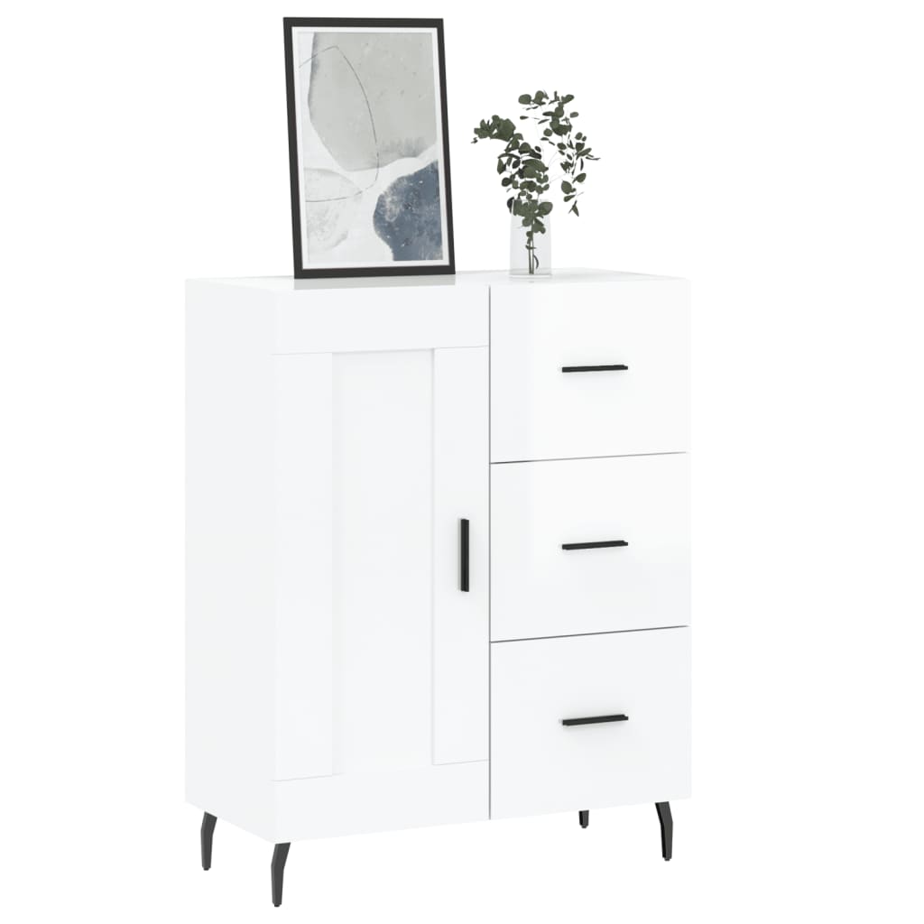 Skjenk høyglans hvit 69,5x34x90 cm konstruert tre