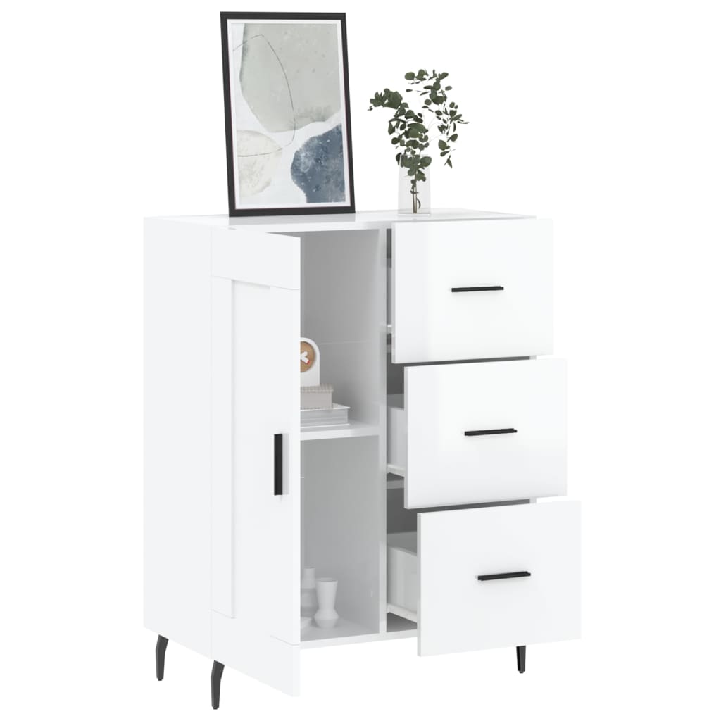 Skjenk høyglans hvit 69,5x34x90 cm konstruert tre