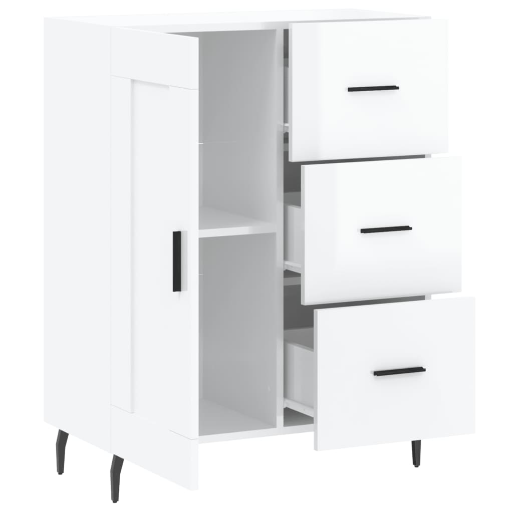 Skjenk høyglans hvit 69,5x34x90 cm konstruert tre