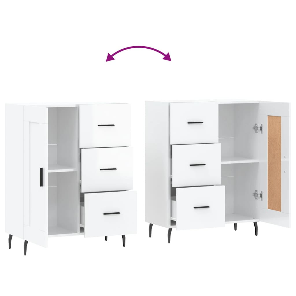 Skjenk høyglans hvit 69,5x34x90 cm konstruert tre