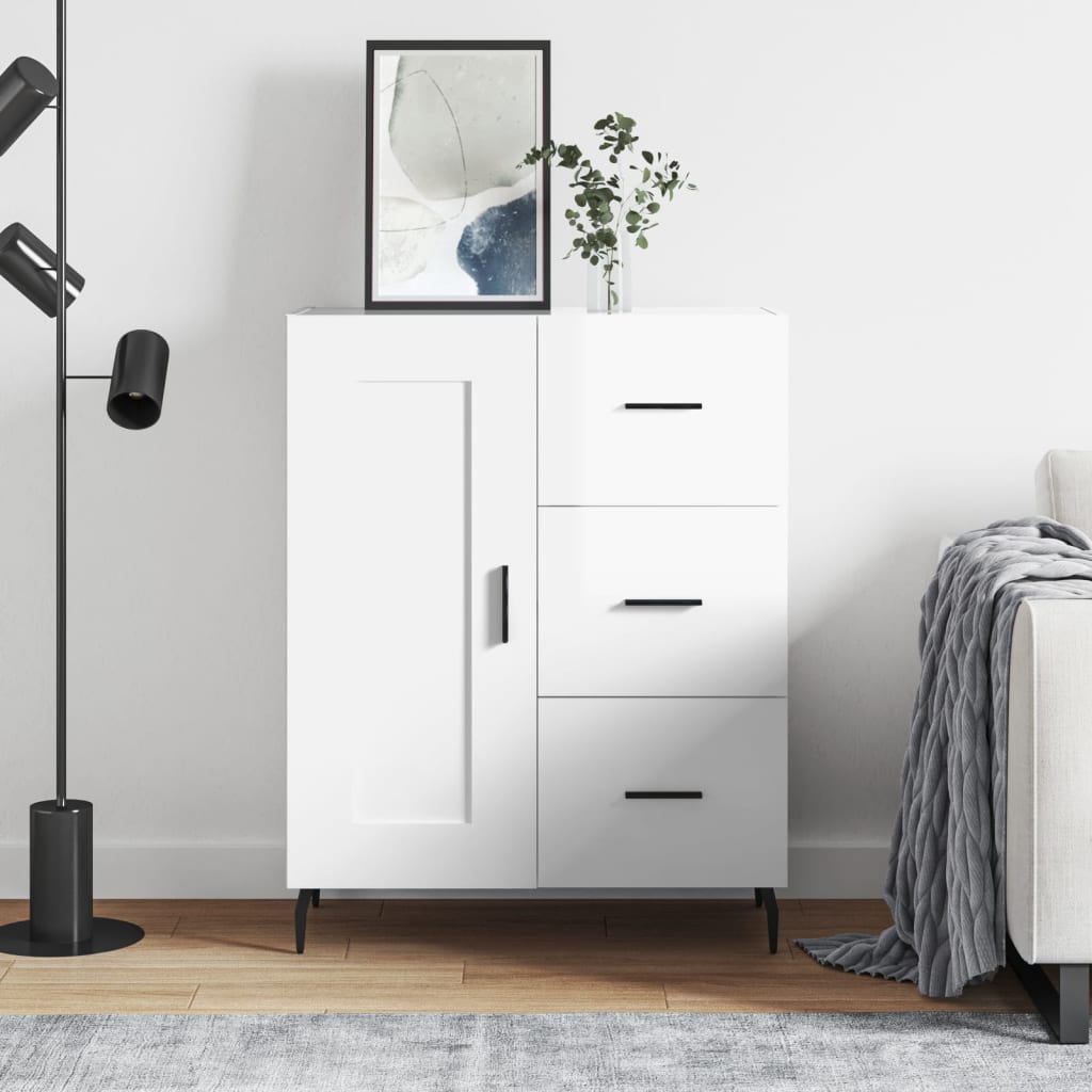 Skjenk høyglans hvit 69,5x34x90 cm konstruert tre