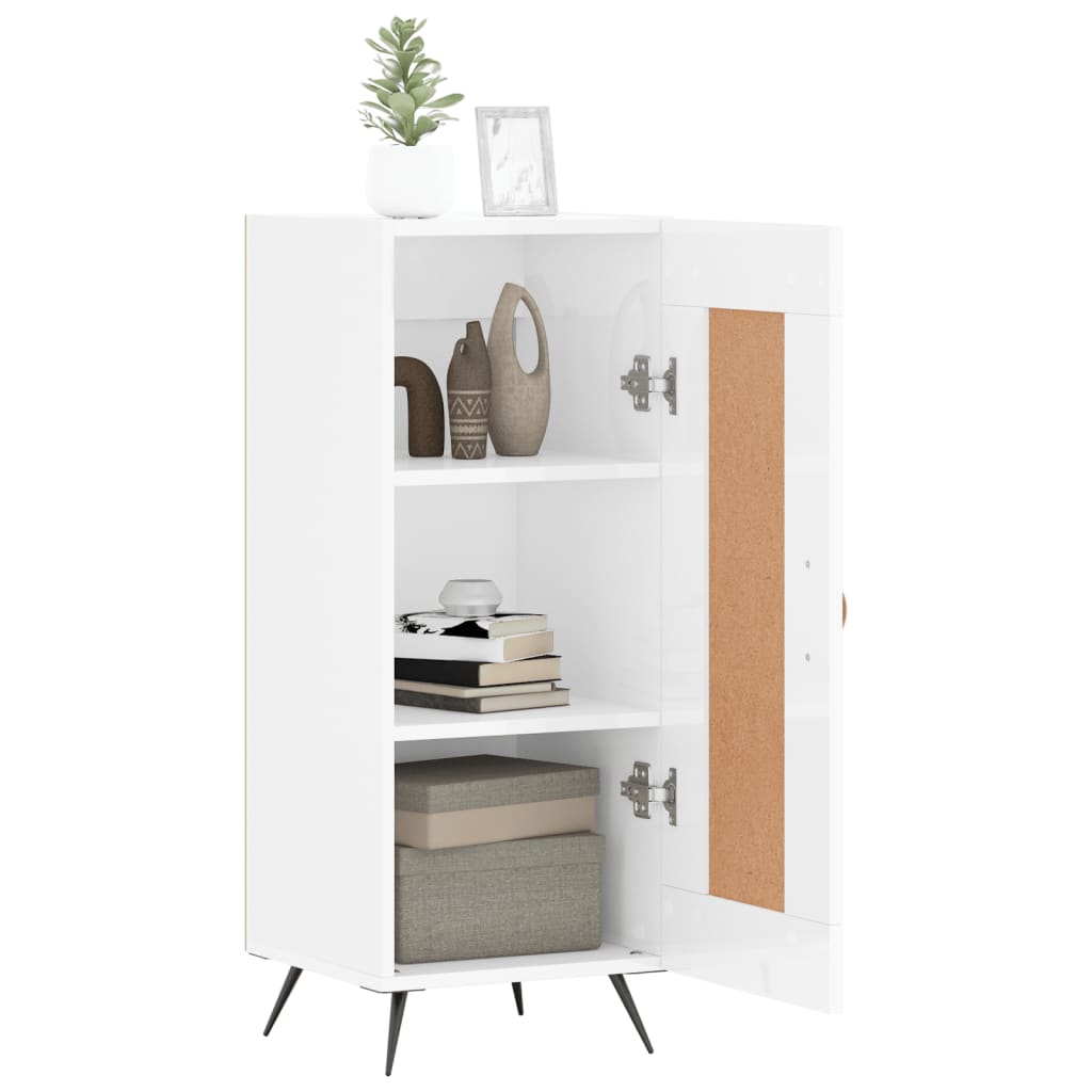 Skjenk høyglans hvit 34,5x34x90 cm konstruert tre