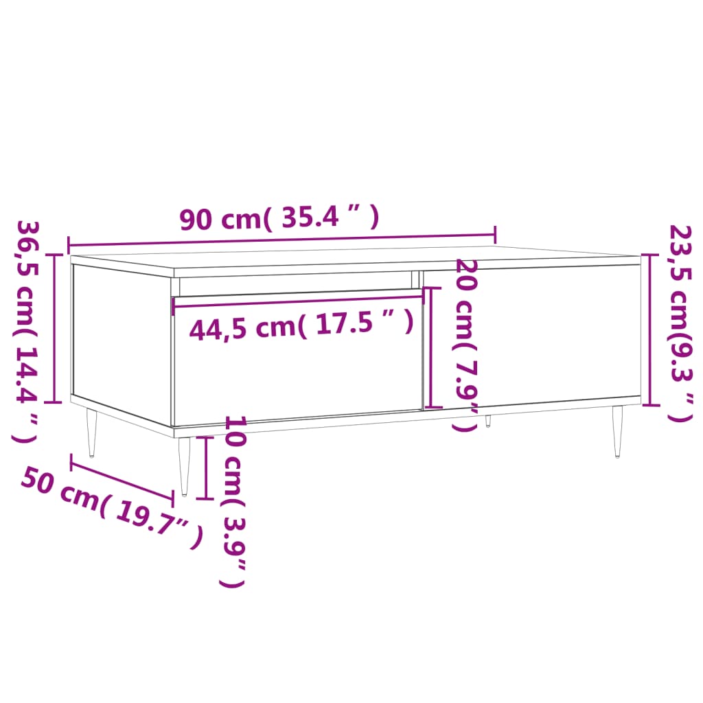 Salongbord svart 90x50x36,5 cm konstruert tre