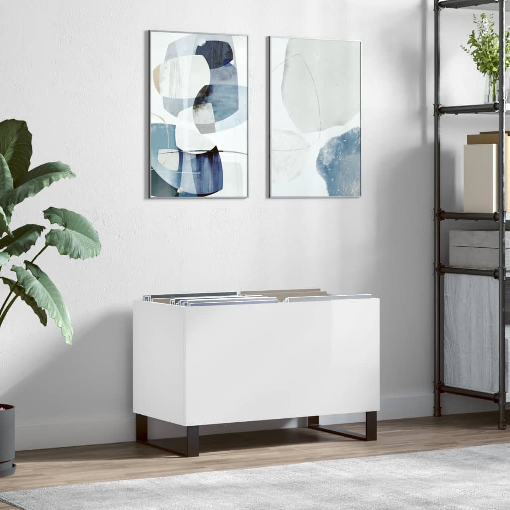 Hifi-benk høyglans hvit 74,5x38x48 cm konstruert tre