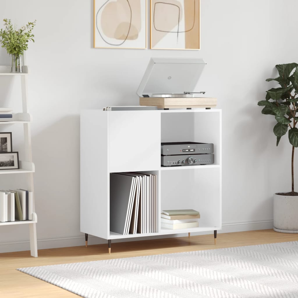 Hifi-benk høyglans hvit 84,5x38x89 cm konstruert tre